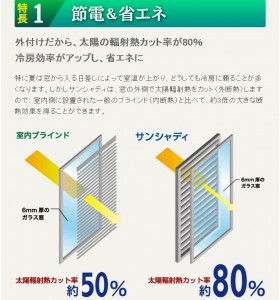 外付けのブラインドは内側ブラインドに比べて遮熱性能が優れています。