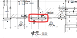 リフォーム後の図面です。<br />
赤で囲った部分に新しく耐力壁を設けました。